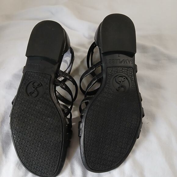 Sam & Libby Sandals W 7 Black Reed Strappy Flat Back Zip Casual Faux Leather - Picture 16 of 16